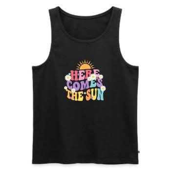 HERE COMES THE SUN Sun & Flowers Trend - Männer Premium Bio Tank Top - Schwarz - Vorne - Michal (187cm)