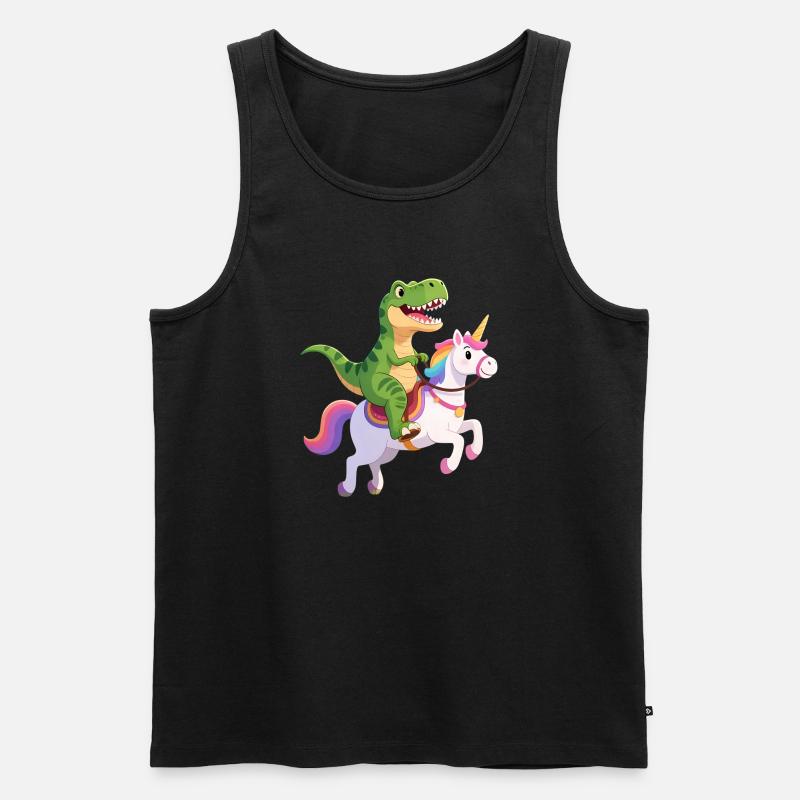 T-Rex auf Einhorn – Fantasy Clash - Männer Premium Bio Tank Top - Schwarz