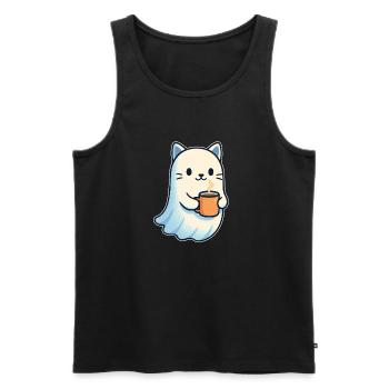 Cute cat spirit with coffee - Men's Premium Organic Tank Top - black - Front - Michal (187cm)