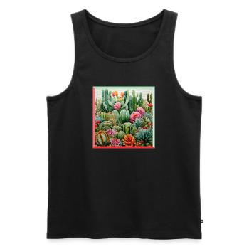 Desert landscape with colorful cacti embroidery - Men's Premium Organic Tank Top - black - Front - AI Model Male 178 light (178cm)