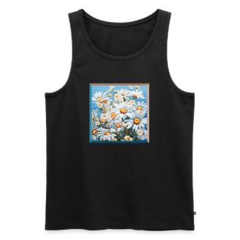 Daisy Garden Meadow Floral Pattern Embroidery - Men's Premium Organic Tank Top - black - Front - AI Model Male 178 light (178cm)