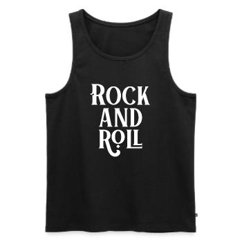 Conception typographique vintage rock and roll - Débardeur bio Premium Homme - noir - Devant - Michal (187cm)