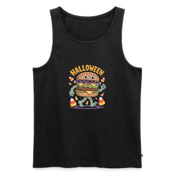 Monstre de burger zombie d’Halloween avec des bonbons au maïs - Débardeur bio Premium Homme - noir - Devant - Michal (187cm)