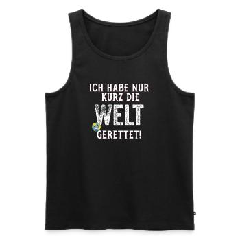 Je viens de sauver le monde pour une courte phrase amusante - Débardeur bio Premium Homme - noir - Devant - AI Model Male 178 light (178cm)