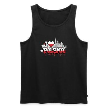 Poland flag Graffiti Skyline T-Shirt Design - Men's Premium Organic Tank Top - black - Front - AI Model Male 178 light (178cm)