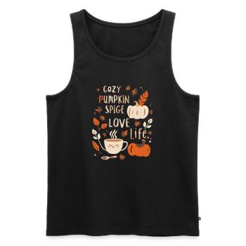 Herbstlicher Pumpkin Cozy Print Kürbis Design  - Männer Premium Bio Tank Top - Schwarz - Vorne - AI Model Male 178 light (178cm)