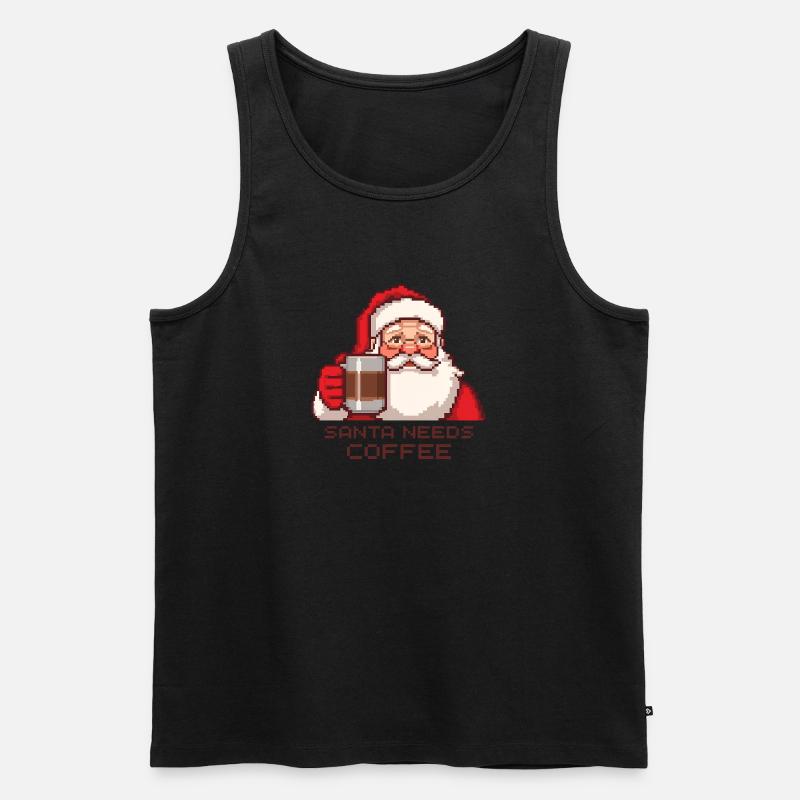 Pixel Santa – Santa Needs Coffee - Männer Premium Bio Tank Top - Schwarz