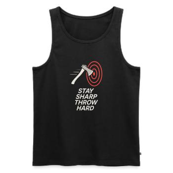 Funny Axe Throwing Meme Axe Me All Sharp - Men's Premium Organic Tank Top - black - Front - Michal (187cm)