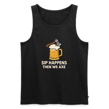 Funny Axe Throwing Meme Axe Me All Sharp - Men's Premium Organic Tank Top - black - Front - Michal (187cm)