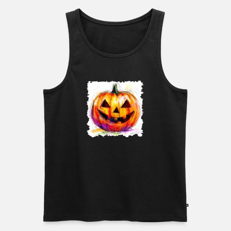 Bunter Kürbis Jack-O-Lantern - Männer Premium Bio Tank Top - Schwarz