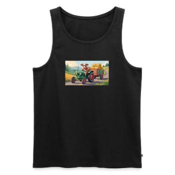 Vache sur tracteur vert avec chariot à foin - Débardeur bio Premium Homme - noir - Devant - AI Model Male 178 light (178cm)