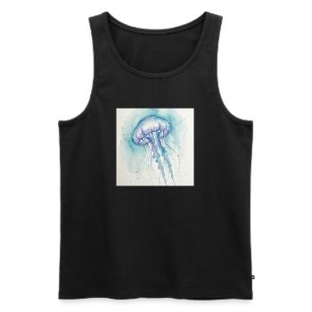 Aquarelle de Méduse, Bleu Océan - Débardeur bio Premium Homme - noir - Devant - AI Model Male 178 light (178cm)