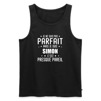 Simon : authentique, imparfait, top, perfection - Débardeur bio Premium Homme - noir - Devant - Michal (187cm)
