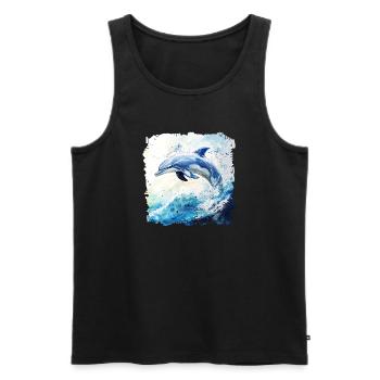 Wasserfarbener Delfin Sprung - Männer Premium Bio Tank Top - Schwarz - Vorne - AI Model Male 178 light (178cm)