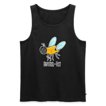Butter-Fly - Butter Fliege Flachwitz - Männer Premium Bio Tank Top - Schwarz - Vorne - AI Model Male 178 light (178cm)