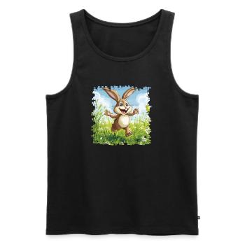 Cheerful bunny in spring meadow - Men's Premium Organic Tank Top - black - Front - Michal (187cm)