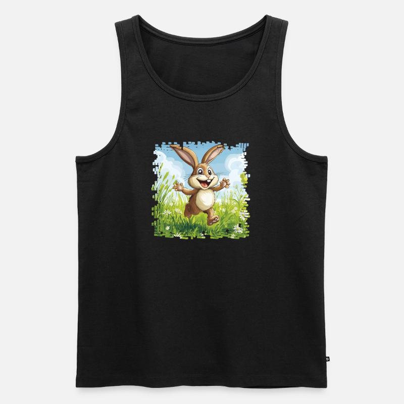 Fröhlicher Hase in Frühlingswiese - Männer Premium Bio Tank Top - Schwarz