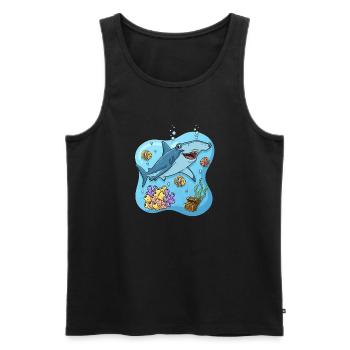 Cartoon Style Hammerhead Shark In Ocean - Men's Premium Organic Tank Top - black - Front - AI Model Male 178 light (178cm)