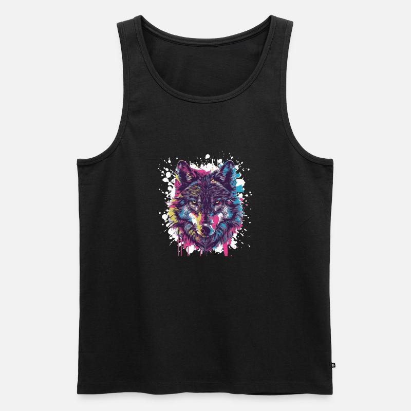 Wolf Tier Farbklecks - Männer Premium Bio Tank Top - Schwarz