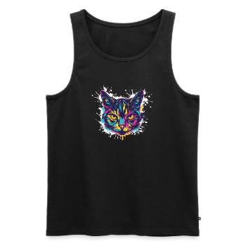 Katze Splatter Farbkleckse - Männer Premium Bio Tank Top - Schwarz - Vorne - AI Model Male 178 light (178cm)