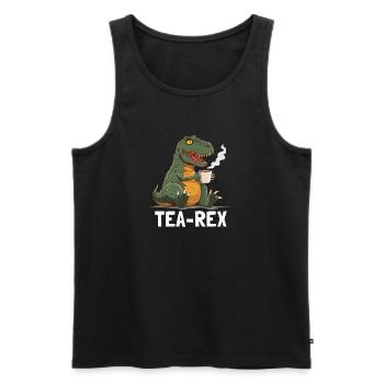 Drôle de T-Rex Dino buvant du thé - Débardeur bio Premium Homme - noir - Devant - Michal (187cm)