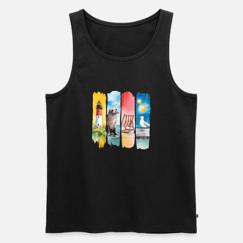 Maritim Leuchtturm Robbe Möwe Küste - Männer Premium Bio Tank Top - Schwarz