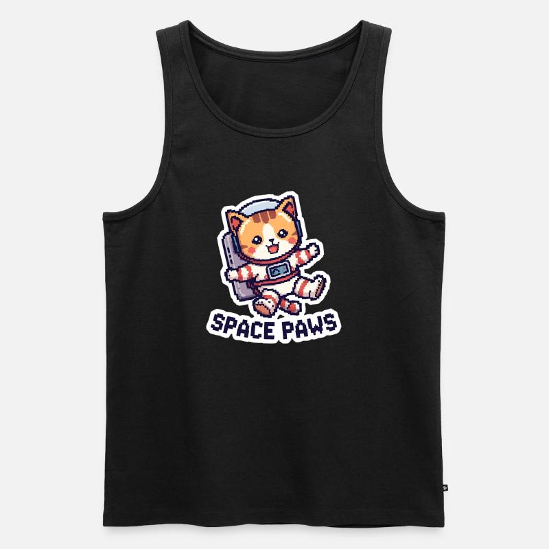 Space Paws – Pixel Cat in Space - Männer Premium Bio Tank Top - Schwarz