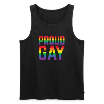 Proud Gay Regenbogen Schriftzug - Männer Premium Bio Tank Top - Schwarz - Vorne - Michal (187cm)