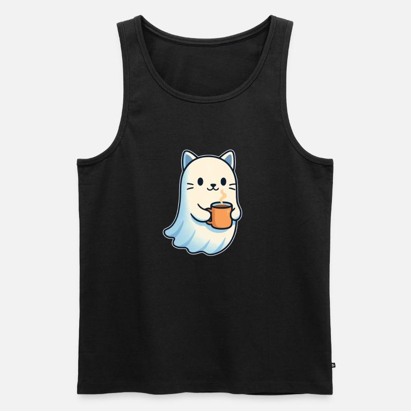 Coffee Ghost Cat with Mug - Men's Premium Organic Tank Top - black
