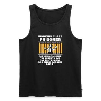 Monday Trapped Work Funny Work Outfit - Men's Premium Organic Tank Top - black - Front - AI Model Male 178 light (178cm)