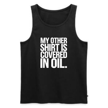 Oil Covered Shirt Parody - Men's Premium Organic Tank Top - black - Front - Michal (187cm)