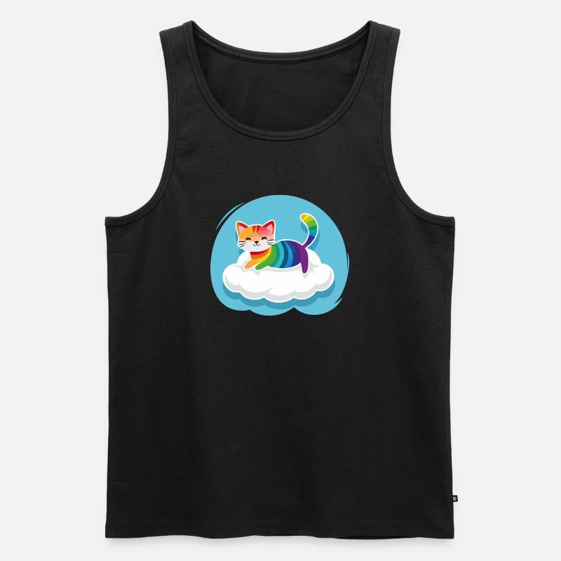 Kunterbunte Katze schwebt auf Wolke (Tag) - Männer Premium Bio Tank Top - Schwarz