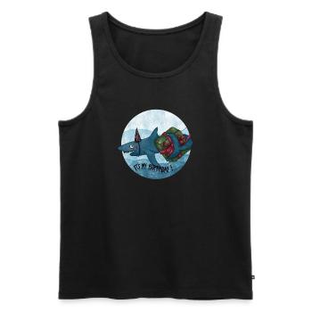 Requin d’anniversaire avec cadeau - Débardeur bio Premium Homme - noir - Devant - Michal (187cm)
