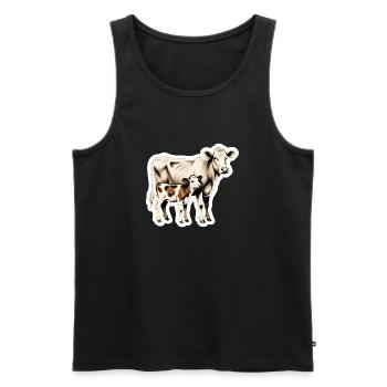 Cow with Calf – Timeless Farm Illustration - Men's Premium Organic Tank Top - black - Front - AI Model Male 178 light (178cm)