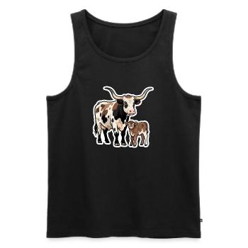 Longhorn mit Kalb – Western Style Design - Männer Premium Bio Tank Top - Schwarz - Vorne - AI Model Male 178 light (178cm)