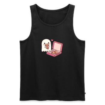 Cute Ghost Eating Pizza Funny - Men's Premium Organic Tank Top - black - Front - AI Model Male 178 light (178cm)