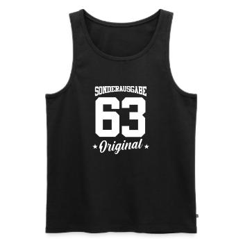 63 Birthday - Men's Premium Organic Tank Top - black - Front - AI Model Male 178 light (178cm)