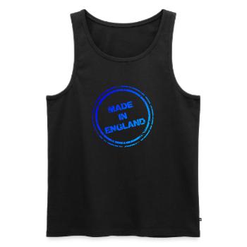 T-shirt English Pride – Logo bleu « Made in England » - Débardeur bio Premium Homme - noir - Devant - AI Model Male 178 light (178cm)