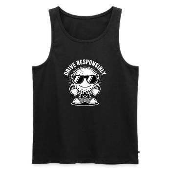 Cooler Golfball "Drive Responsibly" - Sport Logo - Männer Premium Bio Tank Top - Schwarz - Vorne - AI Model Male 178 light (178cm)