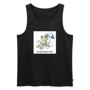 Frosch Strand Kaffee Chill - Männer Premium Bio Tank Top - Schwarz - Vorne - AI Model Male 178 light (178cm)