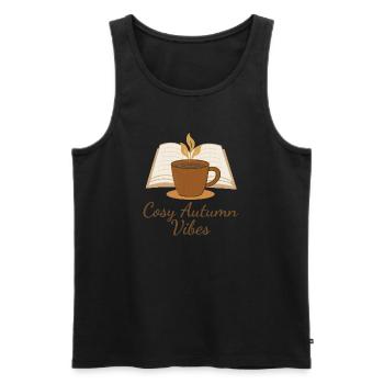 Cozy Autumn Vibes – Book, Coffee & Autumn Magic - Men's Premium Organic Tank Top - black - Front - Michal (187cm)