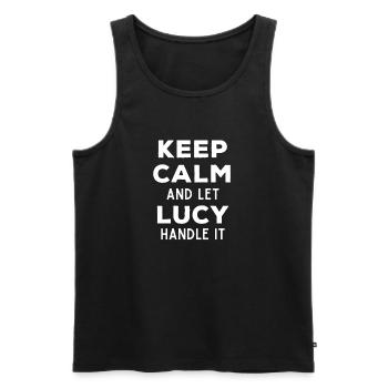 Restez calme Laissez Lucy le réparer en disant drôle - Débardeur bio Premium Homme - noir - Devant - Michal (187cm)