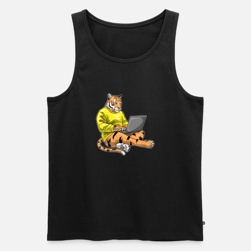 Tiger Laptop - Männer Premium Bio Tank Top - Schwarz