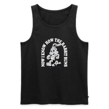 Maintenant, je sais comment le lapin court – Denglisch Spruch - Débardeur bio Premium Homme - noir - Devant - AI Model Male 178 light (178cm)