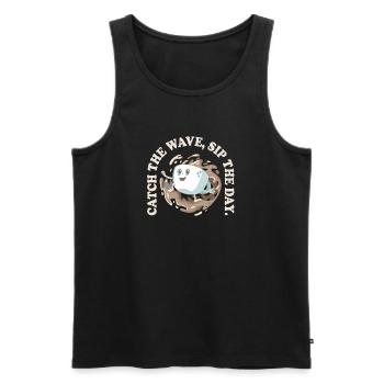 Attrapez la vague Sirotez la journée – Tendance café rétro - Débardeur bio Premium Homme - noir - Devant - Michal (187cm)