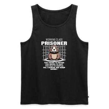 Monday Trapped Work Funny Work Outfit - Men's Premium Organic Tank Top - black - Front - AI Model Male 178 light (178cm)