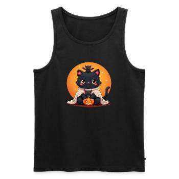 Halloween Katze mit Halloween Kürbis - Männer Premium Bio Tank Top - Schwarz - Vorne - Michal (187cm)