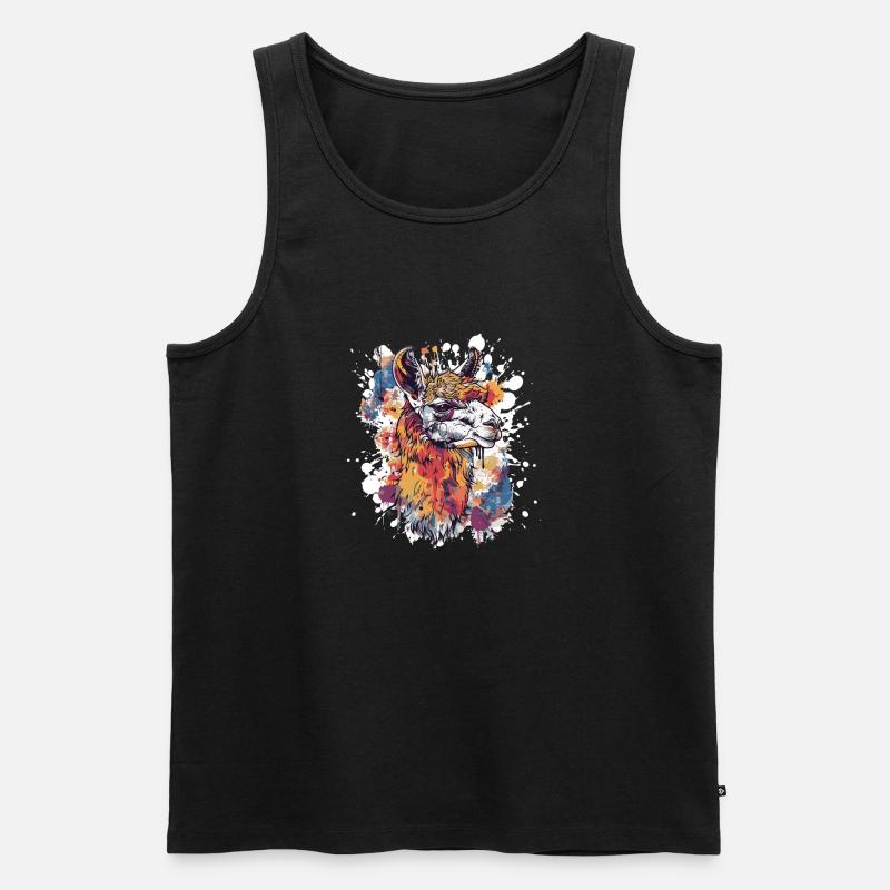 Bunte Llama Splatter Illustration - Männer Premium Bio Tank Top - Schwarz