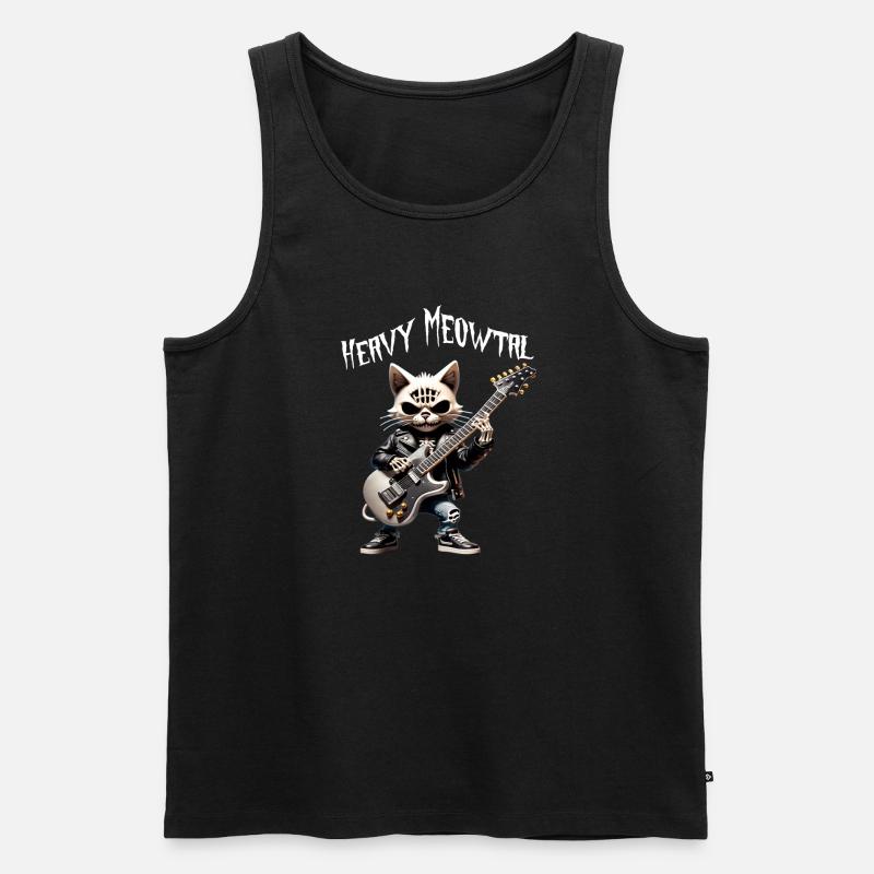 Katzen-Rocker mit Gitarre - Männer Premium Bio Tank Top - Schwarz