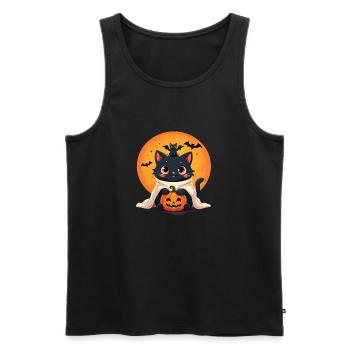 Halloween Cat with Halloween Pumpkin - Men's Premium Organic Tank Top - black - Front - AI Model Male 178 light (178cm)